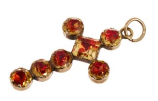 Early 19th century gold cross pendant with seven foiled-back stones in a collet setting