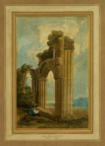 Circle of John Sell Cotman (1782-1842) watercolour - Monastic Ruins, 32cm x 20.5cm, in glazed gilt f