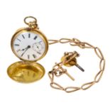 Victorian 18ct gold hunter pocket watch on 9ct chain mounted with 1826 sovereign