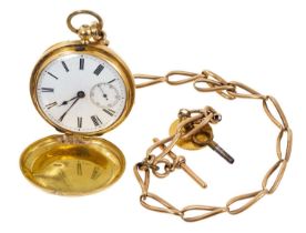 Victorian 18ct gold hunter pocket watch on 9ct chain mounted with 1826 sovereign