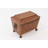 19th century mahogany two division tea caddy on claw and ball feet