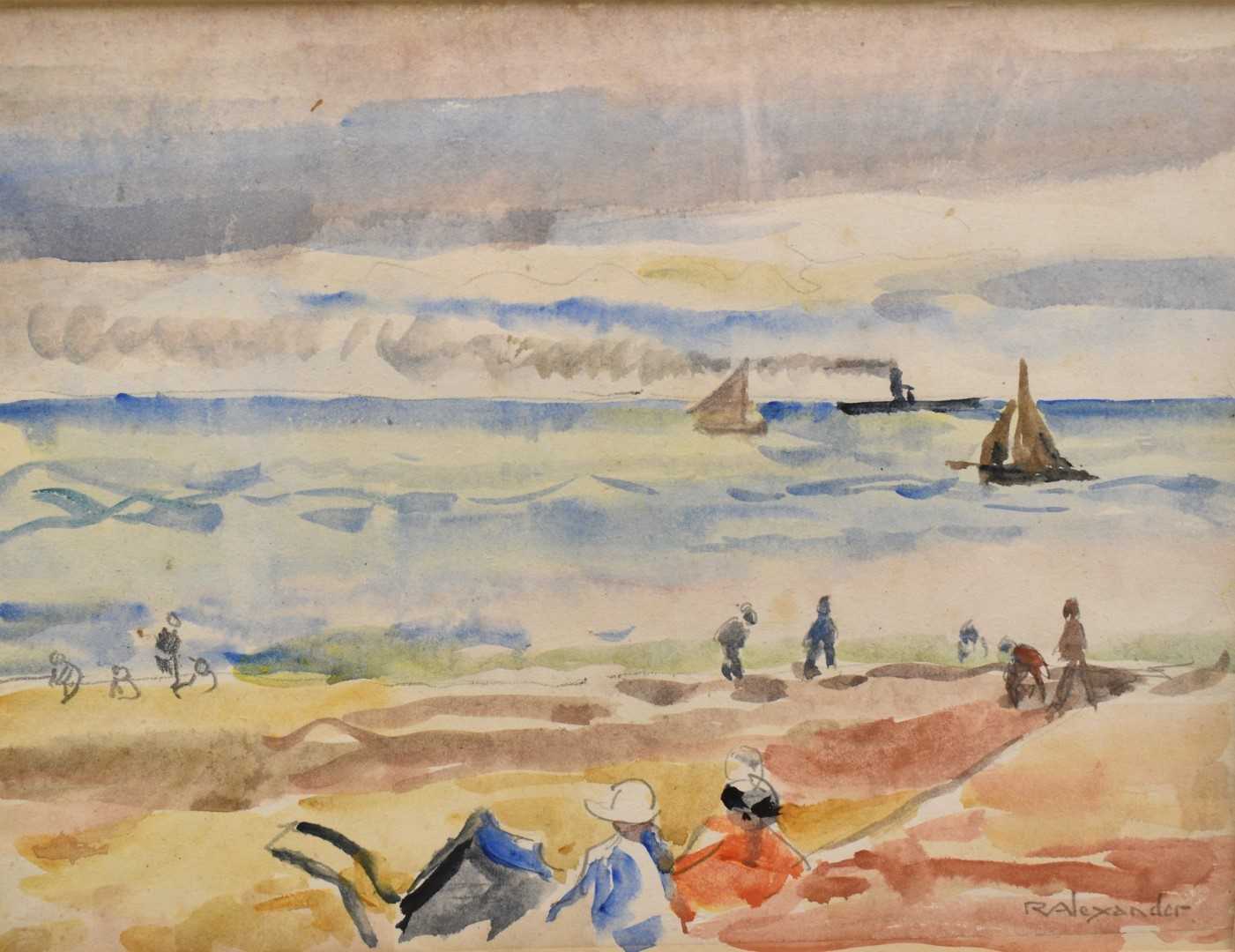 Robert G. D. Alexander (1875-1945) watercolour and pencil - Beside the Breakwater, Walton on the Naz