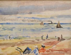 Robert G. D. Alexander (1875-1945) watercolour and pencil - Beside the Breakwater, Walton on the Naz