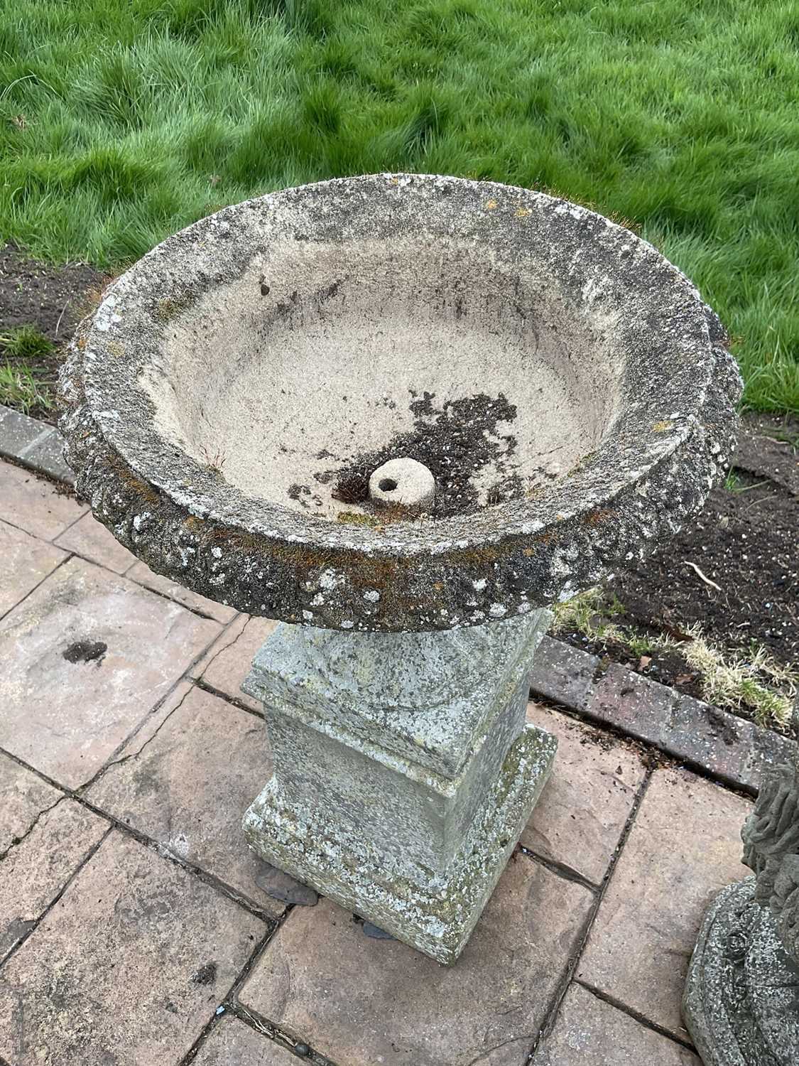 Pair of reconstituted stone garden urms of campagna form with egg and dart rim, reeded bowl on socle - Image 5 of 6