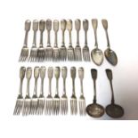 Mixed selection of silver fiddle pattern cutlery, same armorial crest