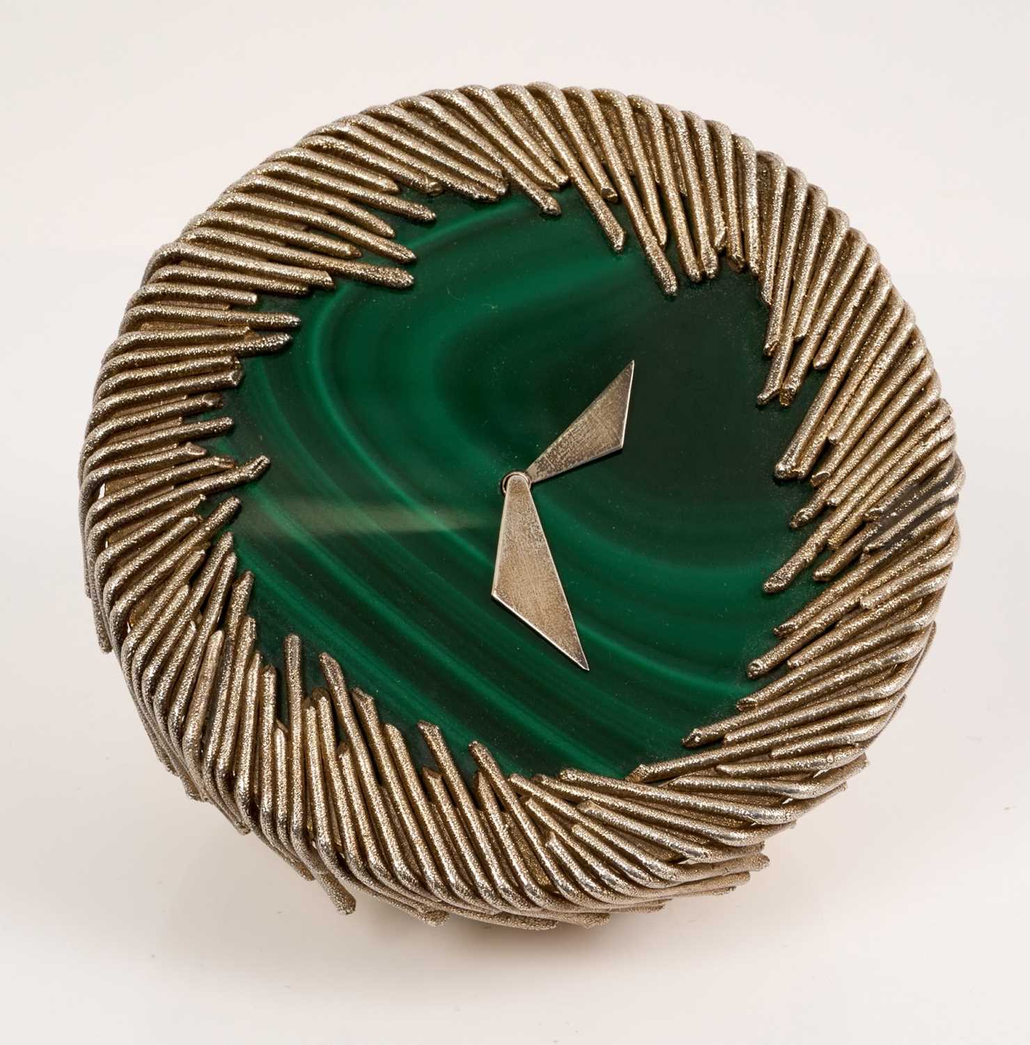 1970s Grant MacDonald silver and malachite desk clock with key - Image 2 of 7