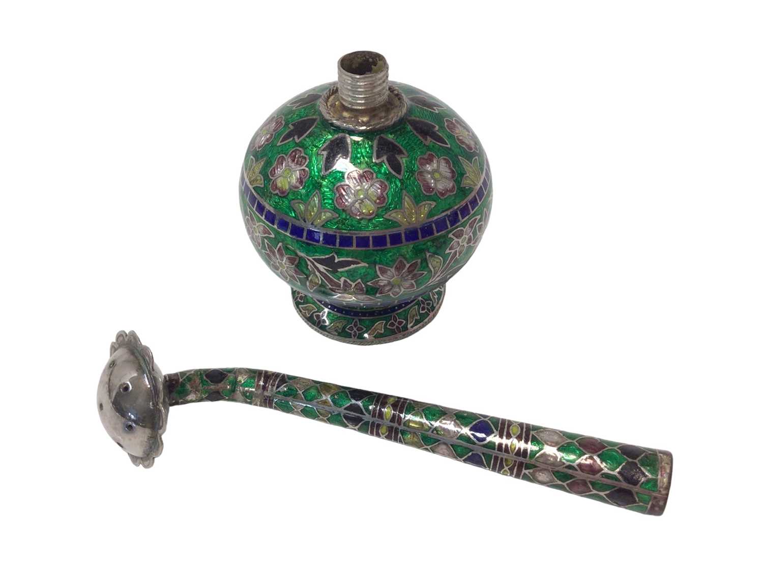 Middle Eastern silver and enamel rose water sprinkler, 17cm in overall height - Image 4 of 4