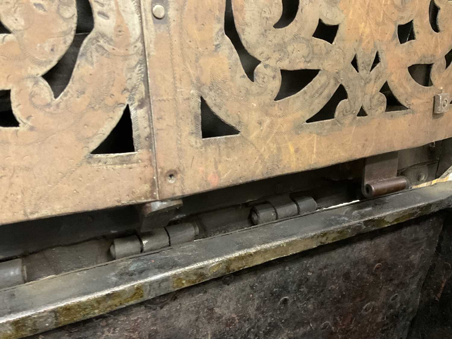 17th century German iron Armada chest with intricate locking system, key marked S. Morden - Image 18 of 23