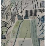 Colin Wilkin (Contemporary) watercolour - Field Edge Great Yeldham, December, exhibition label verso