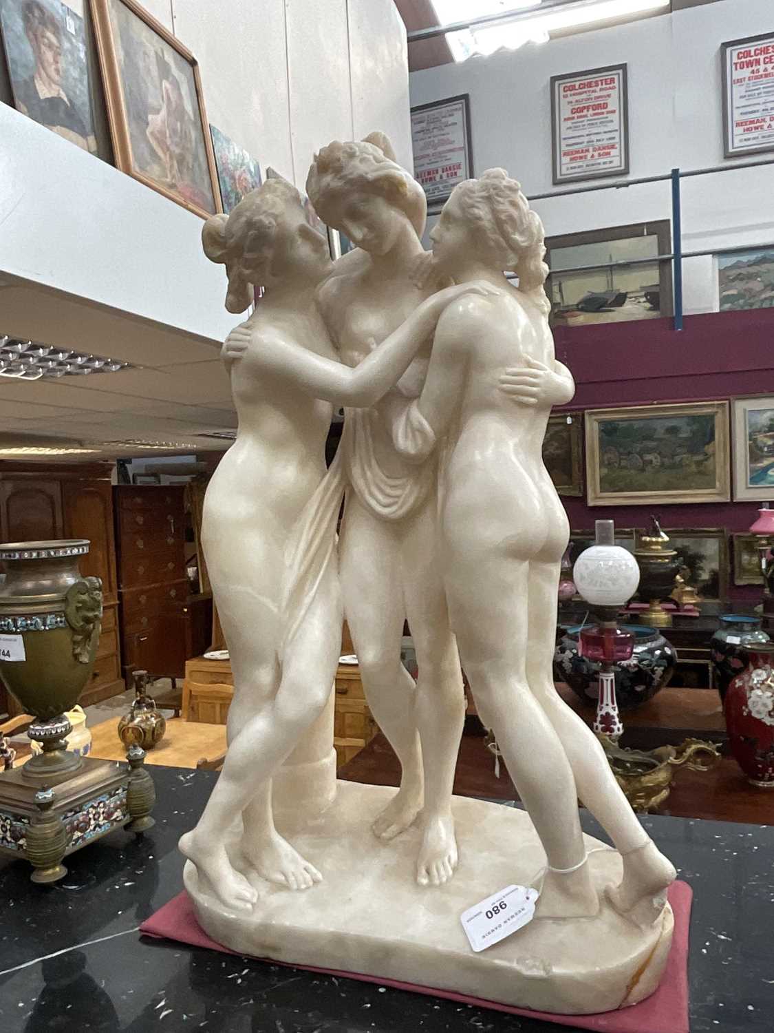 19th century carved alabaster sculpture of the three graces - Image 7 of 12
