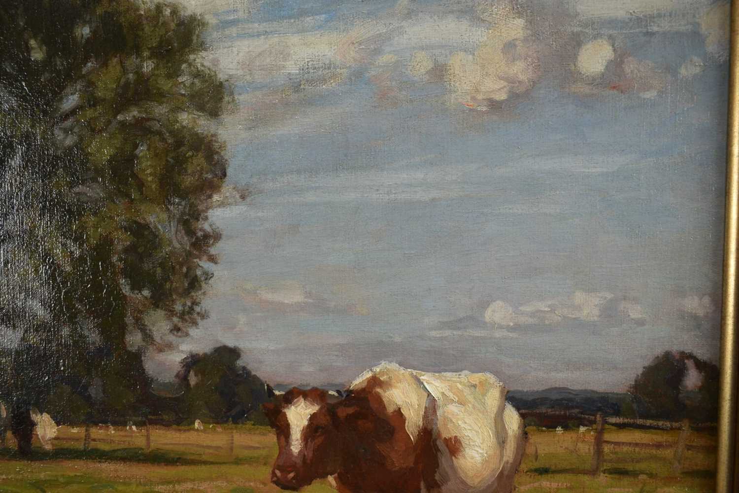 Algernon Mayow Talmage (1871-1939) oil on canvas - Cattle grazing beside the Stour at Dedham, signed - Image 8 of 13