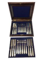 Cased set of Victorian silver, mother of pearl handled fruit knives and forks