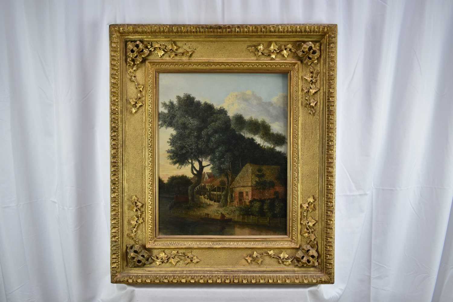 Attributed to John Crome (1768-1821) oil on panel - Scene on the Wensum in Norwich at Gibraltar Inn, - Image 2 of 18