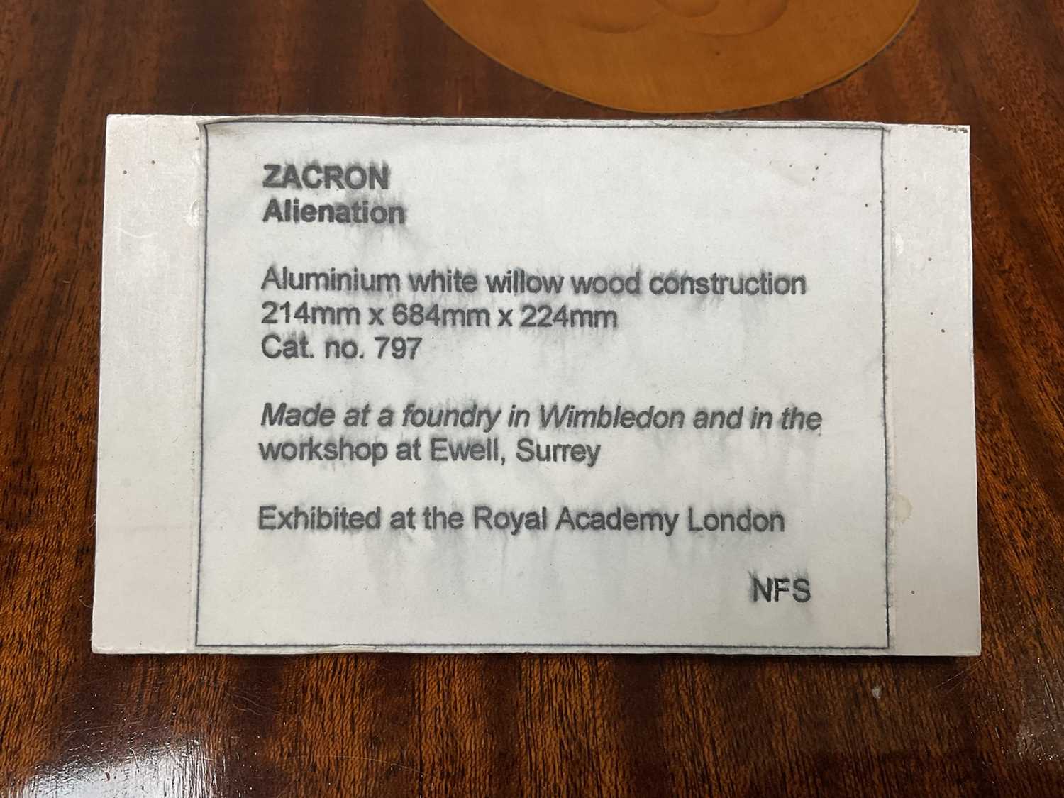 Richard Drew, known as Zacron (British, 1943-2012) aluminium, willow wood construction - Alienation, - Image 2 of 6