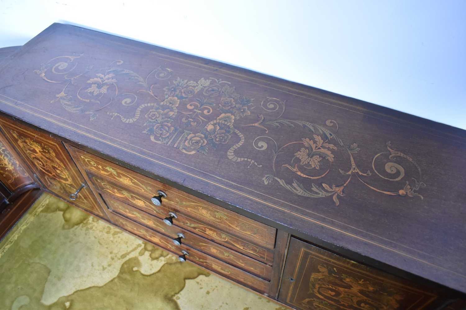 Edwardian mahogany and marquetry Carlton House desk - Image 9 of 27
