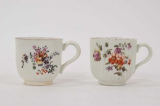 Derby coffee cup, painted with flowers, circa 1760, and a similar Derby ribbed coffee cup, circa 175