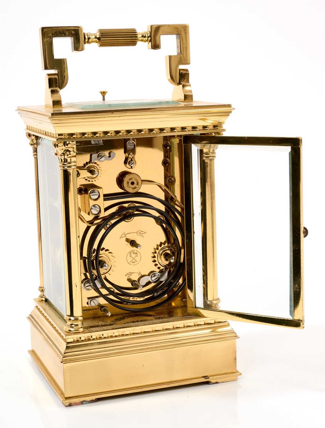 20th Century French carriage clock by L’Epee, the white enamelled dial with Roman and Arabic numeral - Image 3 of 4