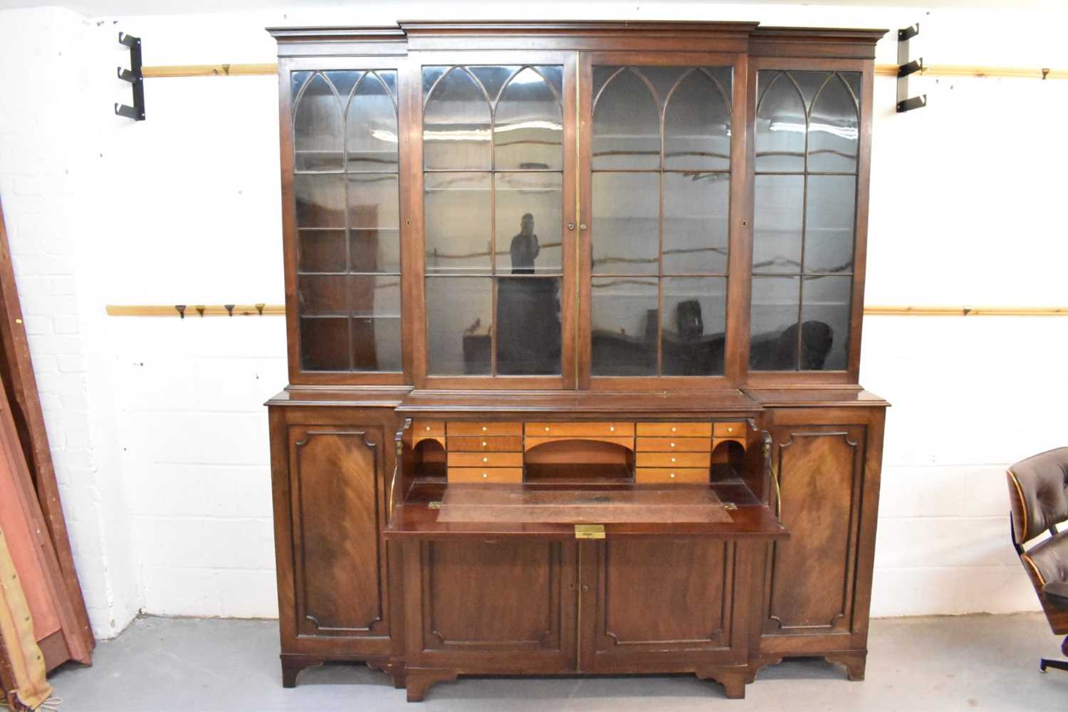 Large 19th century mahogany breakfront bookcase - Image 5 of 9