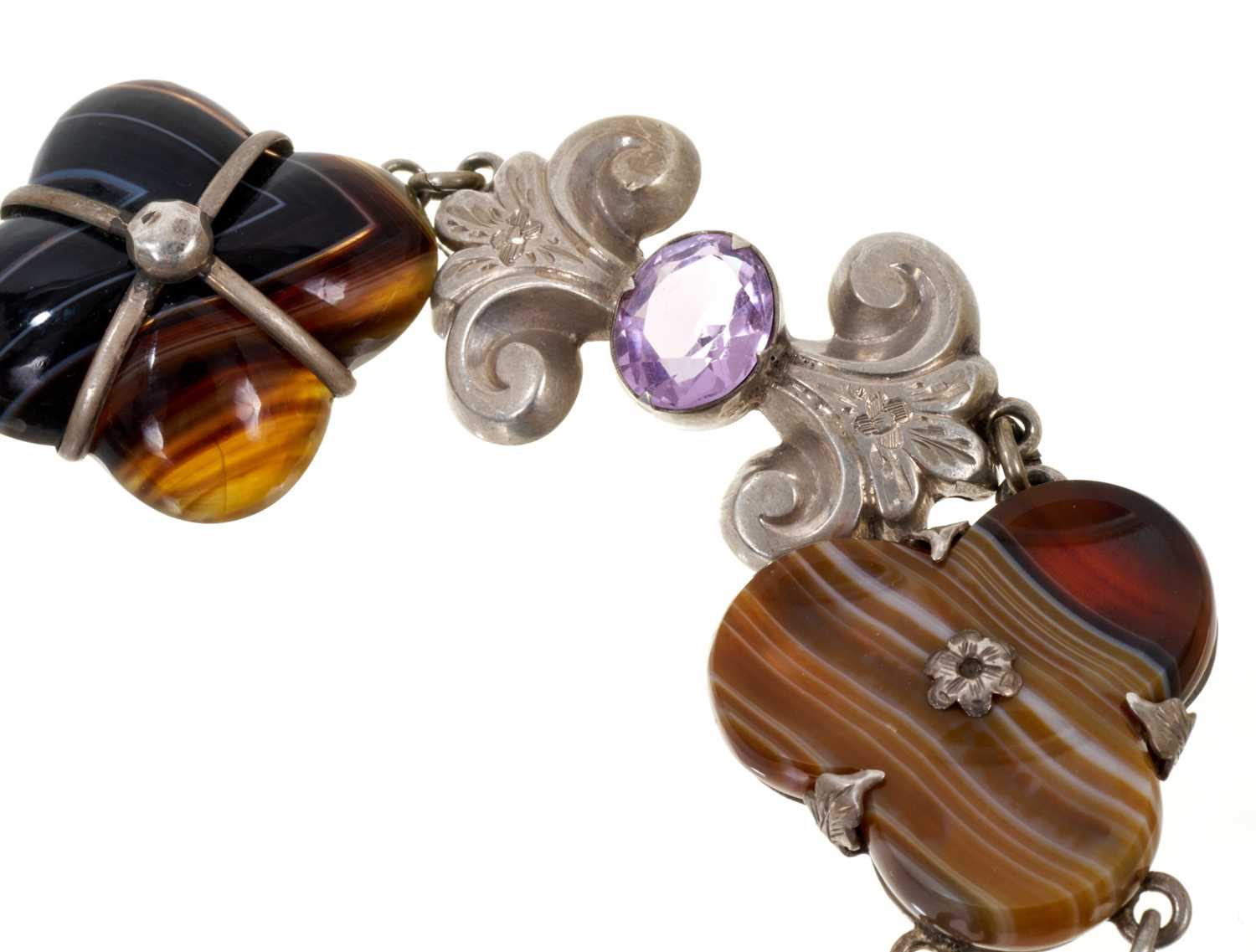 19th century Scottish hardstone, agate and gem set silver necklace, 41cm long - Image 2 of 4