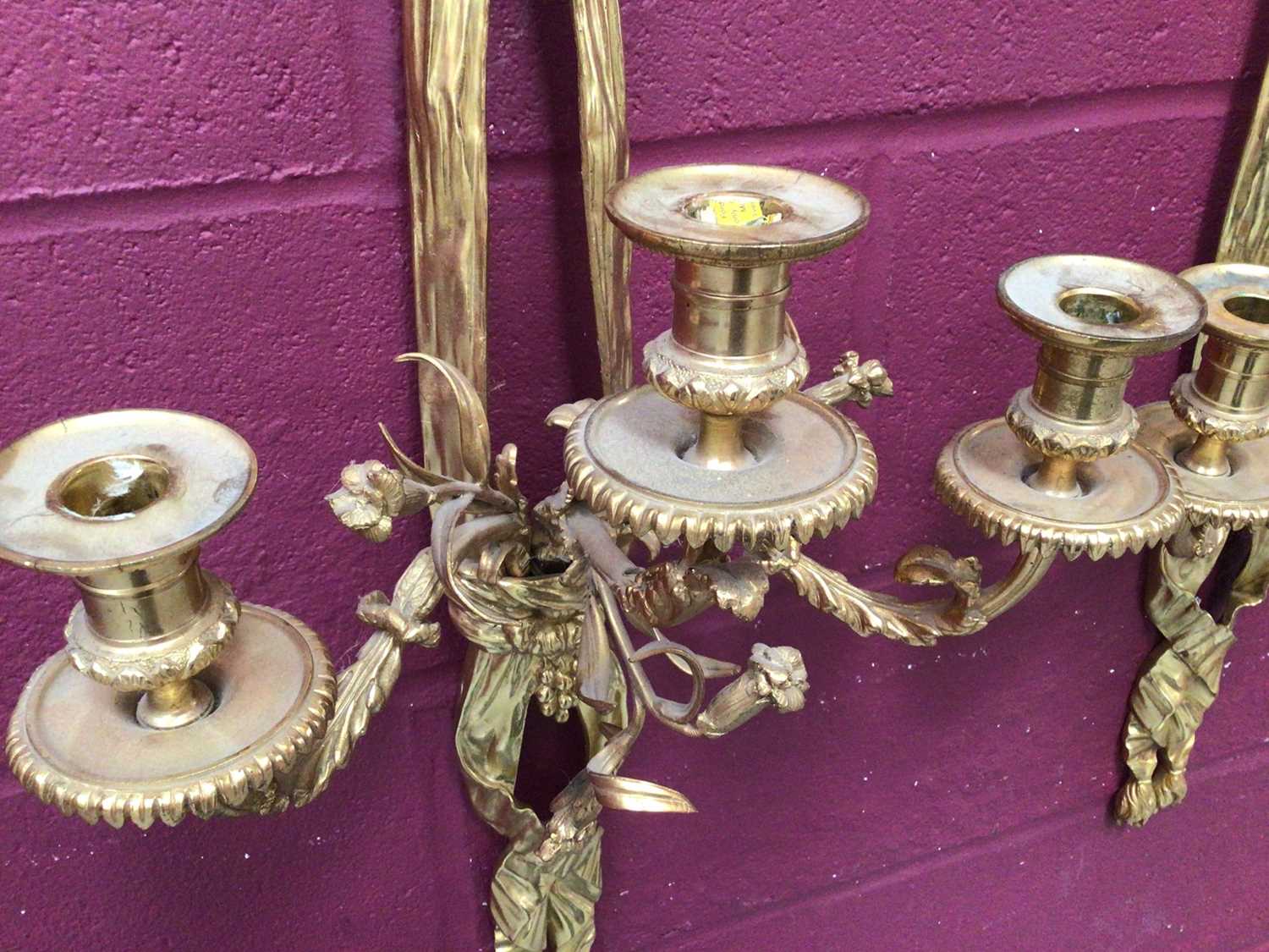 Pair of large rococo style ormolu wall lights - Image 3 of 4