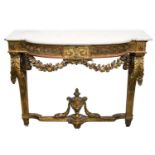 Fine quality 19th century French marble topped carved gilt console table, of shaped bowfront outline