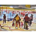 Joan Hodes (1925-2022) watercolour - On the Quay, signed in pencil, 19cm x 26cm, in glazed frame