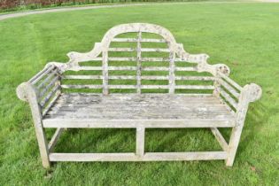 Lutyens style teak garden bench, approximately 166cm wide