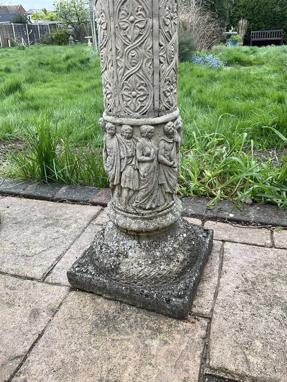 Brass sundial on a concrete pedestal base with weathered finish, 80cm high. - Image 2 of 4