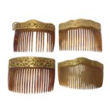 Four early 20th century 9ct gold mounted tortoiseshell hair combs