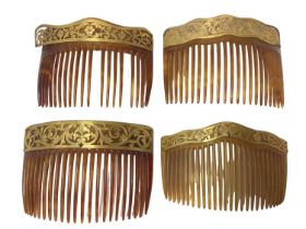 Four early 20th century 9ct gold mounted tortoiseshell hair combs