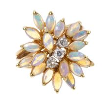 Opal and diamond cluster cocktail ring in 14ct gold setting