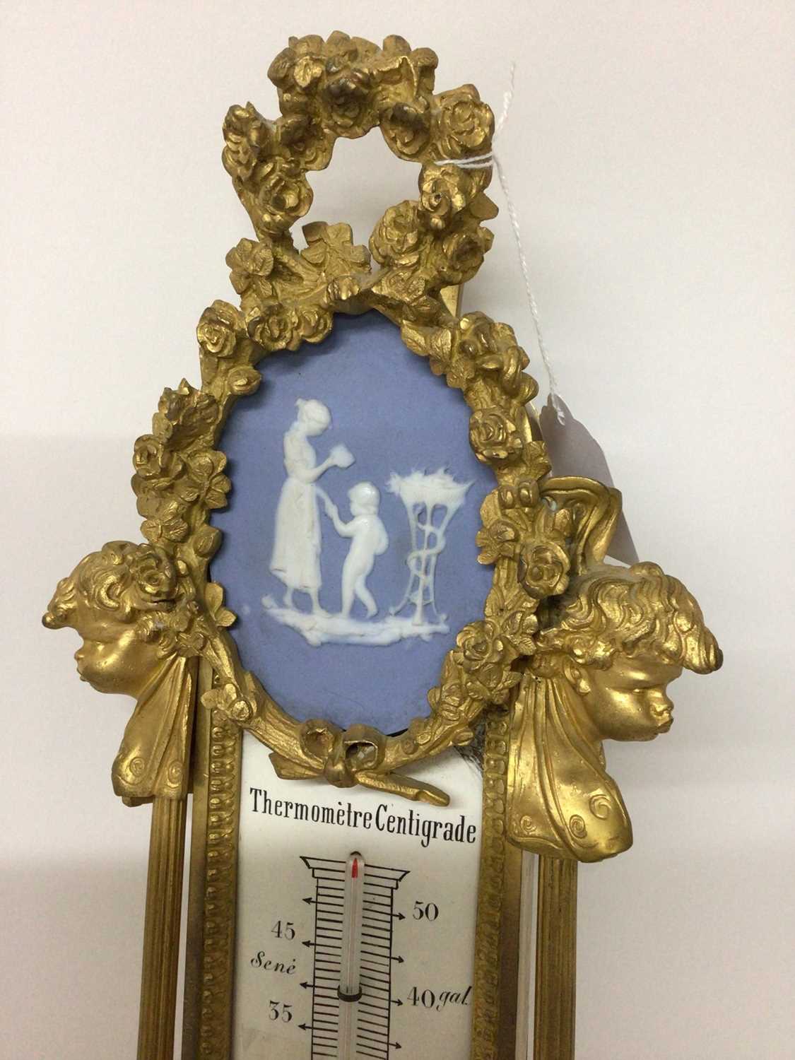 Ornate 19th century French ormolu and porcelain mounted barometer, later painted dial, signed Thierr - Image 4 of 8