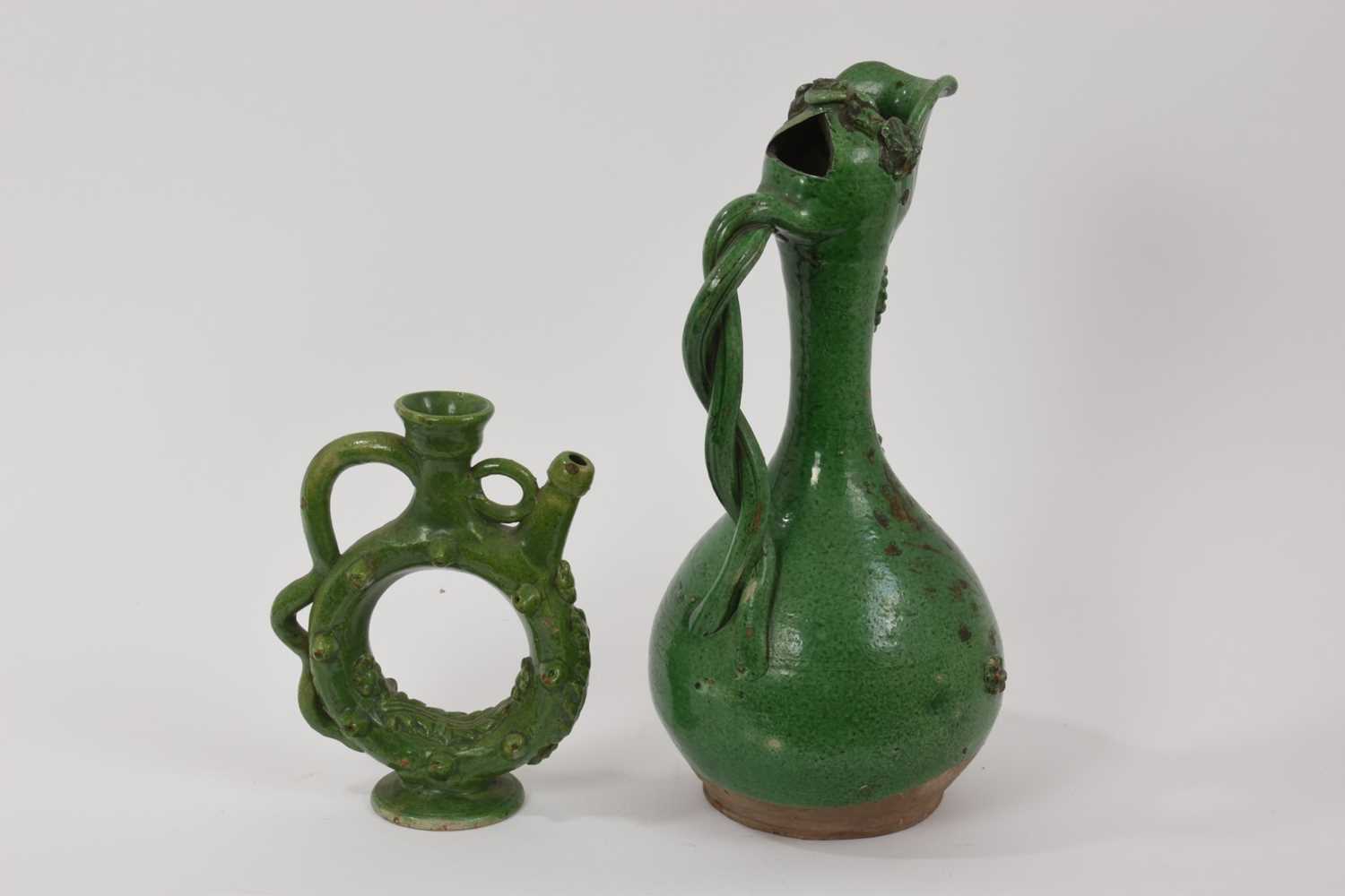 Two green glazed antique Canakkale pottery ewers, Turkey - Image 5 of 7