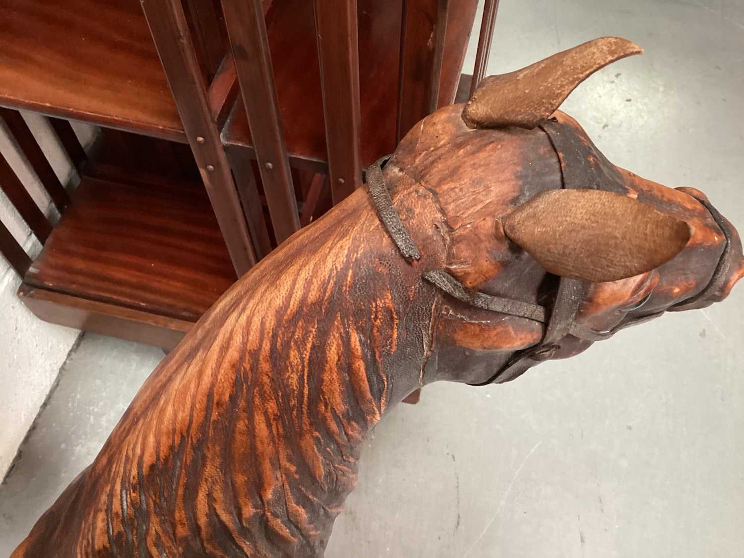 Large leather covered wooden horse in the style of Liberty - Image 9 of 10