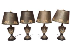Good set of four toleware lamps