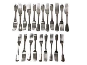 Set 12 Victorian silver Fiddle pattern forks