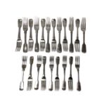 Set 12 Victorian silver Fiddle pattern forks