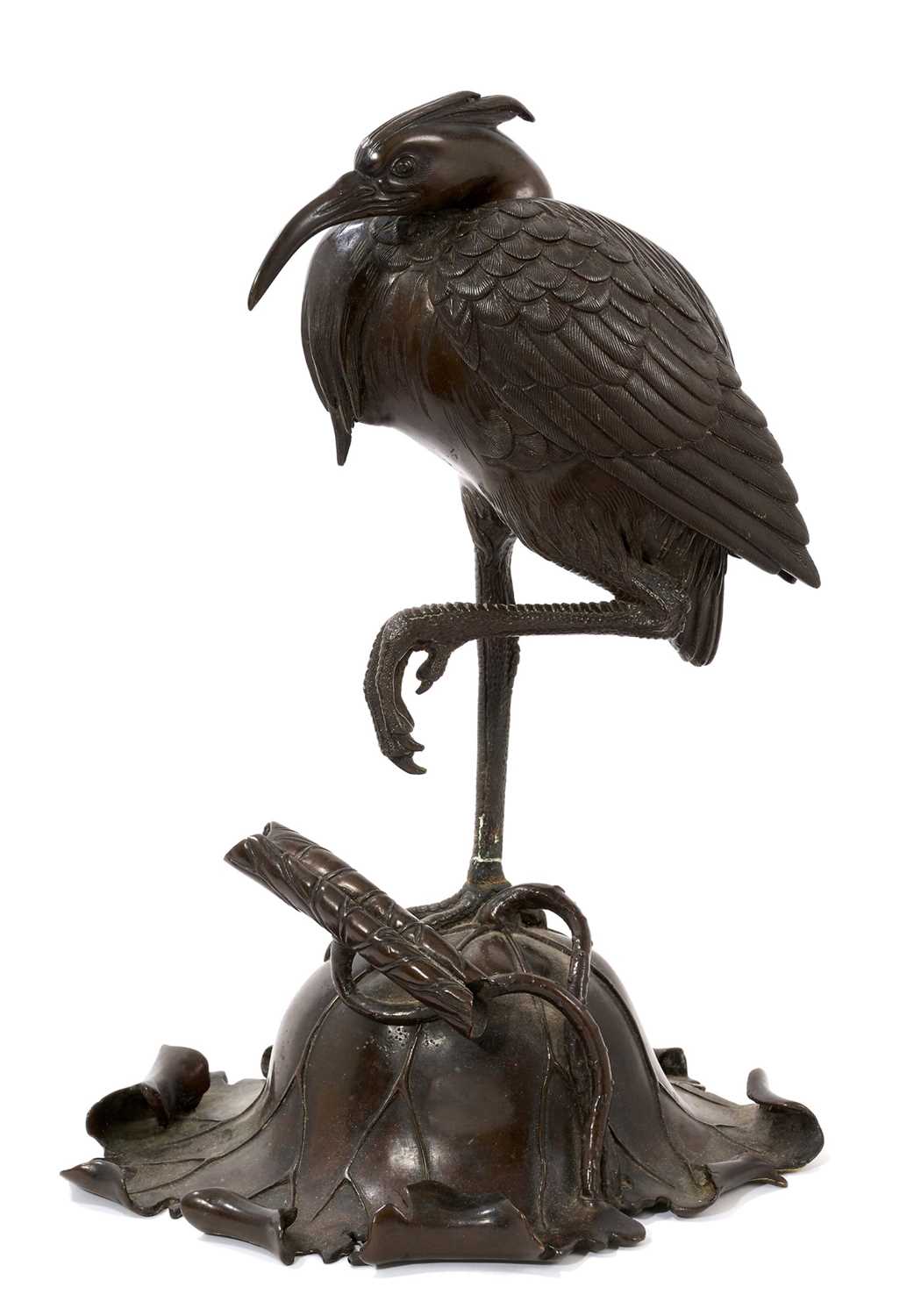 Large Japanese bronze censer in the form of a stork