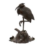 Large Japanese bronze censer in the form of a stork