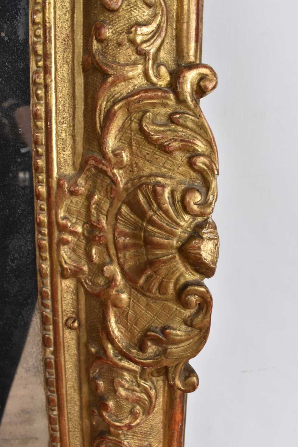 Rare Louis XIV giltwood and gesso pier mirror with original glass in two parts, early 18th century - Image 5 of 8