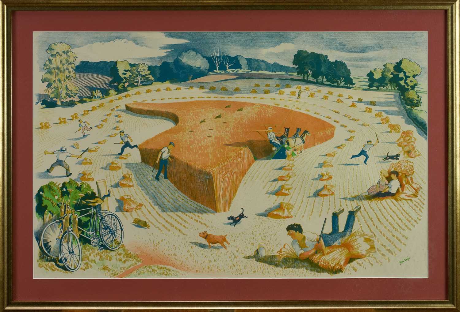*John Northcote Nash (1893-1977) lithograph - Harvesting, 44cm x 69cm, in glazed frame