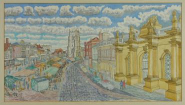 Robert Clitherow (b.1942) watercolour on paper - Market Hill, Sudbury, signed and dated 1976, Gainsb
