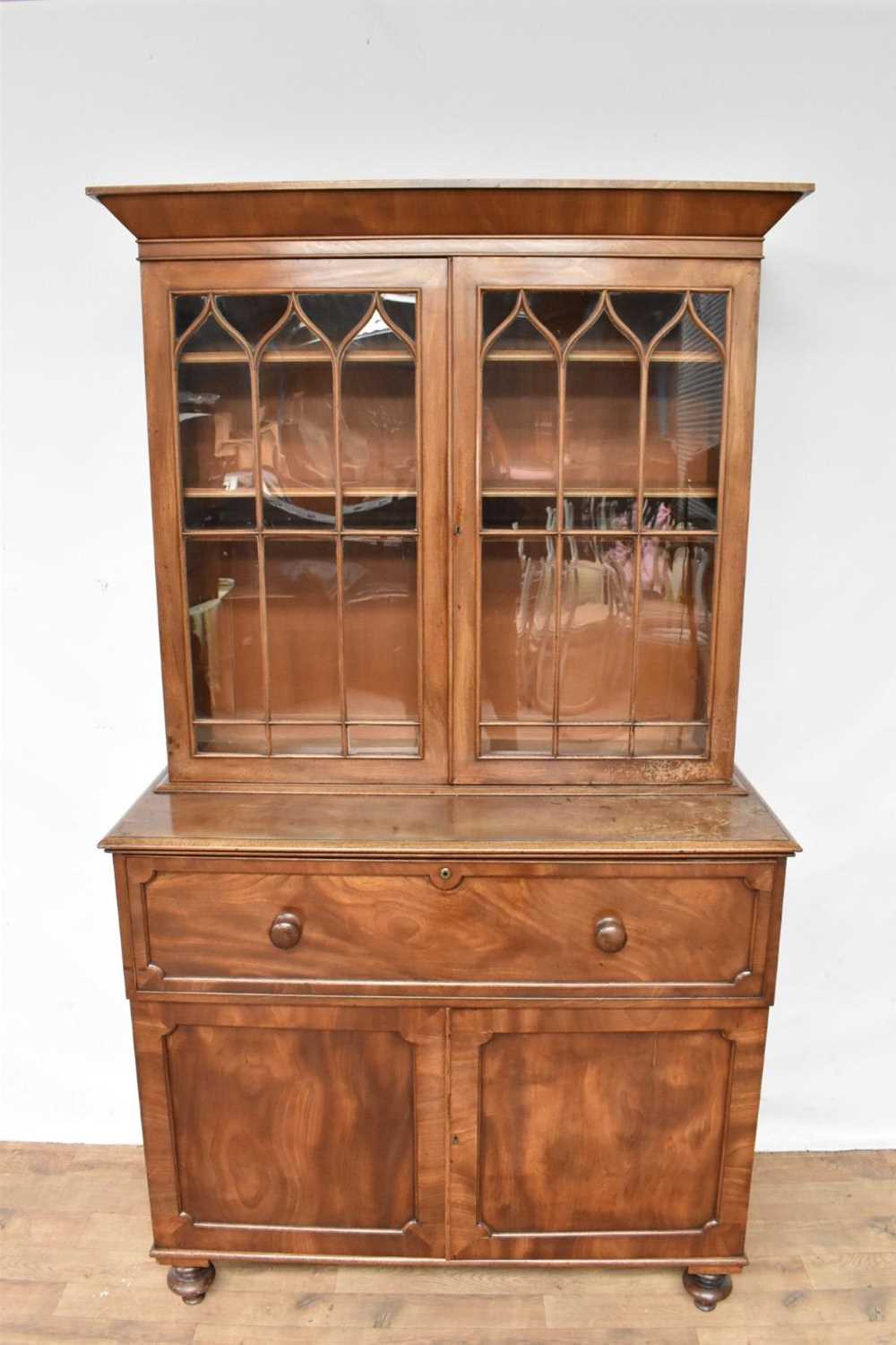 Early Victorian mahogany two height secretaire bookcase