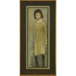 *Robert Sadler (1909-2001) acrylic on board - Girl in Yellow Dress, signed, 30cm x 10cm, framed