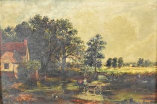 After John Constable, late 19th/early 20th century oil on board - The Haywain, 20cm x 30cm, framed