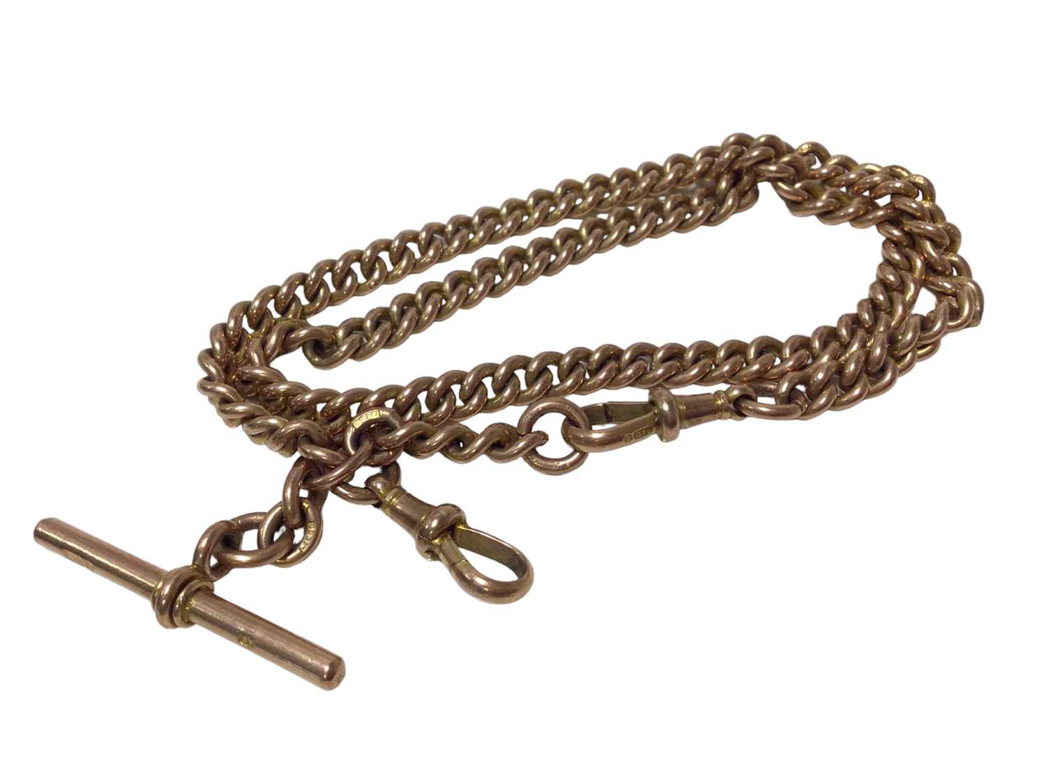 Edwardian 9ct rose gold curb link watch chain