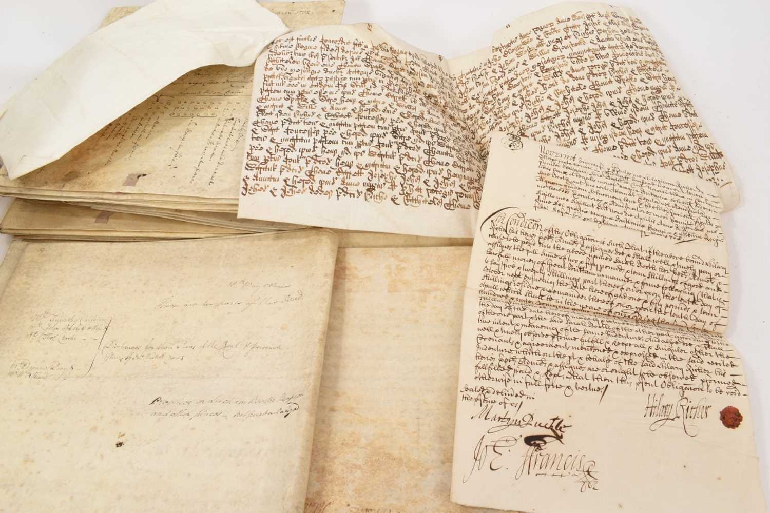 Large collection of indentures on vellum and paper, 17th century and later