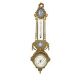 Ornate 19th century French ormolu and porcelain mounted barometer, later painted dial, signed Thierr