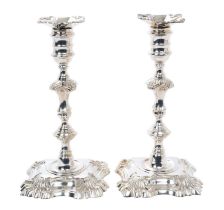 Pair of contemporary cast silver candlesticks by Mappin & Webb