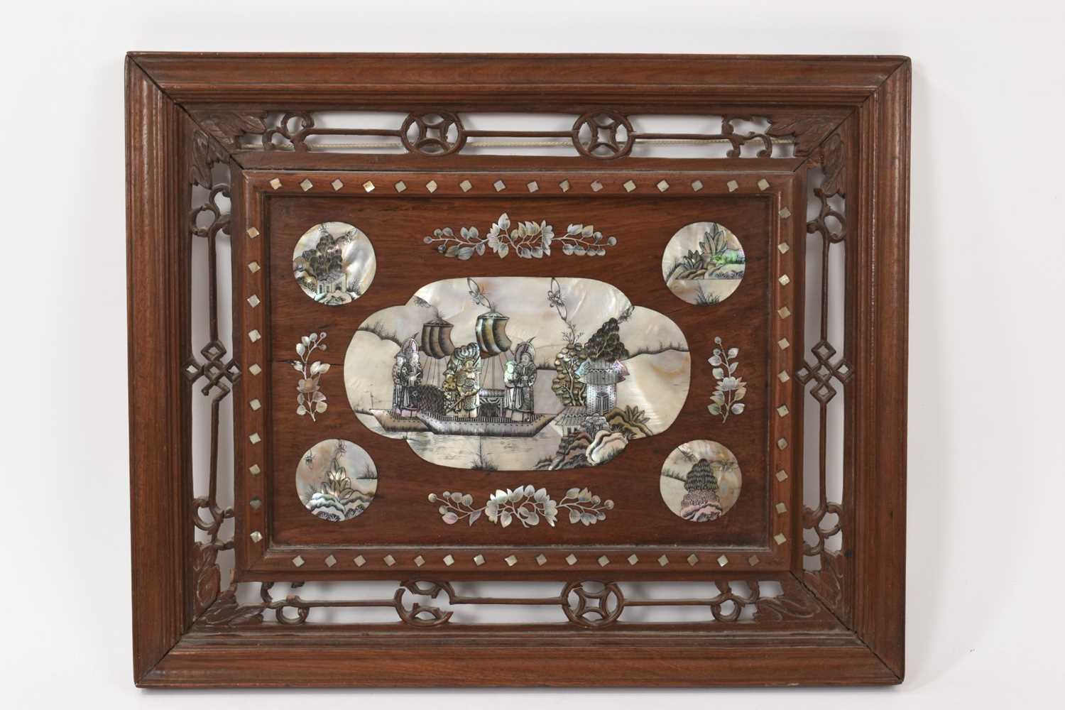 Chinese mother of pearl and hardwood panel